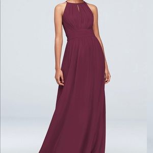 High-Neck Chiffon Bridesmaid Dress with Keyhole